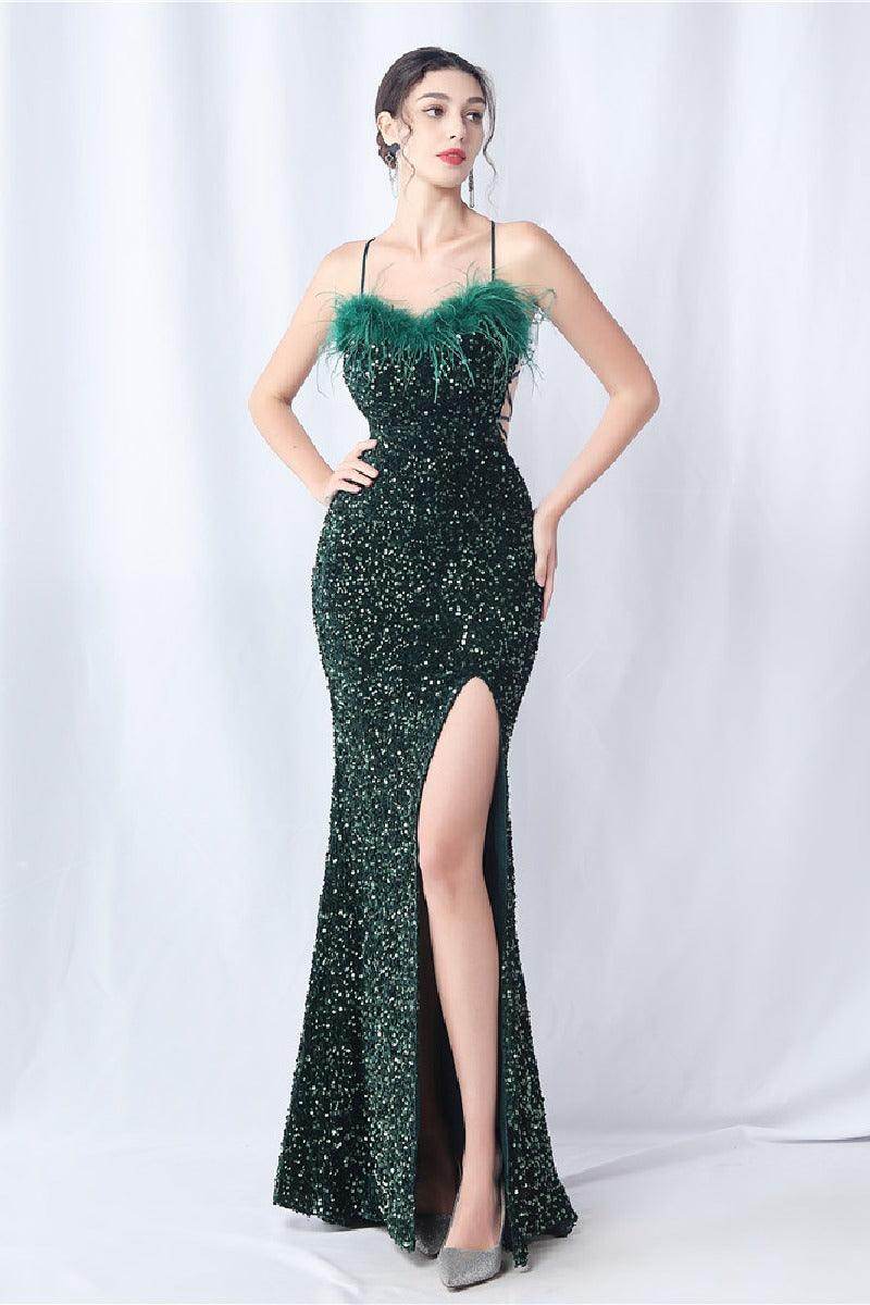 Sheath-Column Sweep-Brush Train Sequins Dress 749529420329 - COCOMELODY